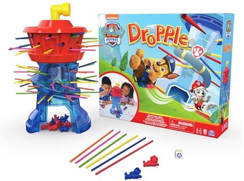 Paw Patrol - Pat Patrouille - Dropple Jeu de Société - Jeu D'Adresse avec Tour & Bâtonnets - Veillez sur Les Chiots - Pat Patrouille Jouet - Jouet Enfant 4 Ans et +