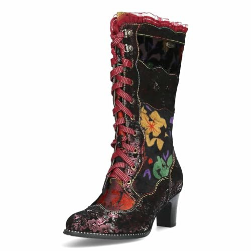 Laura Vita Damen Stiefel Leder floral Blumenmuster Rüschen Elcodieo 103