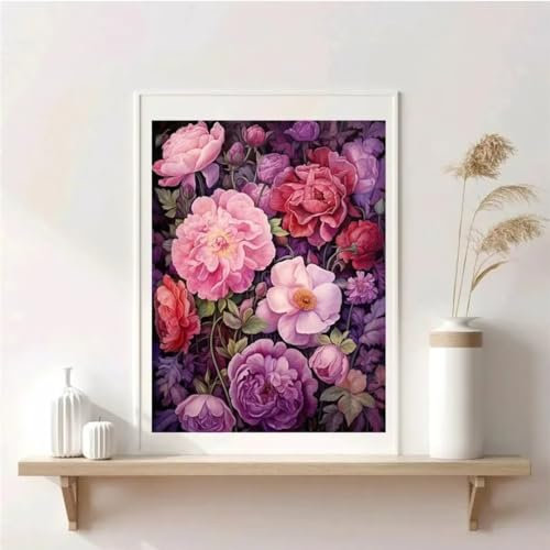 Senyanr 5D Diamond Art Kits for Adults Peony Flower Abstract,DIY Round Full Drill Diamond Painting Kits for Adults Beginners,Crystal Cross Stitch Canvas Art Painting for Home Wall Decor 30x40cm