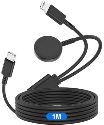 QZVOO Apple Watch Ladekabel 1M,[MFi Zertifiziert] 2 in 1 Apple Watch Ladegerät,20W USB C iPhone Schnellladegeräte für iWatch Serie 10/9/8/7/6/5/4/3/Ultra/Ultra2/SE Ultra & iPhone 14/13/12/11-Schwarz