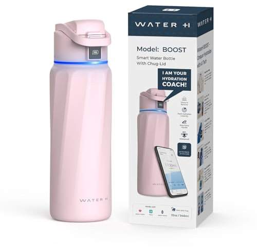 BOOST Smart Water Bottle with Reminder to Drink Water & Tracker Bottle - Double Wall Vacuum Insulated Water Bottle Stainless Steel, Wide Mouth 32 oz Water Bottles, Ideal for Gift - Pink