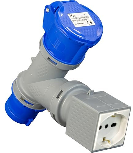 ELETTROWATT - Adattatore Sdoppiatore Industriale Spina CEE IP44, 1 Presa CEE IP44 e 1 Presa Civile Standard Tedesco Schuko