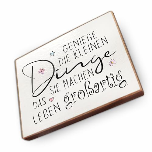 Magnet aus Buchenholz Kühlschrankmagnete mit Sprüchen (Geniesse die kleinen Dinge)