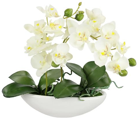 Flair Flower Orquídea Artificial en Cuenco, Flor de orquídea Artificial Phalaenopsis con Maceta, Planta Artificial, decoración de Boda, Mariposa, Phalaenopsis, Seda, arreglos Florales Decorativos, 27