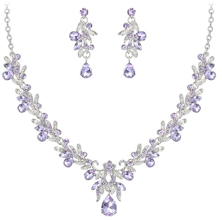 Clearine Kostüm Schmuck-Set für Abschlussball-Party Tropfen Blatt Strass Kristall Anhänger Halskette und Ohrhänger Klar Silber-Ton