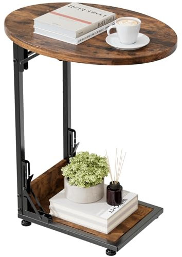 Bomclap Couchtisch, Klappbarer Sofatisch C Form, Kleiner Beistelltisch mit Aufbewahrungstasche, Kaffeetisch mit Metallgestell für Wohnzimmer Schlafzimmer Büro, 40 x 33 x 64,5 cm (Braun)