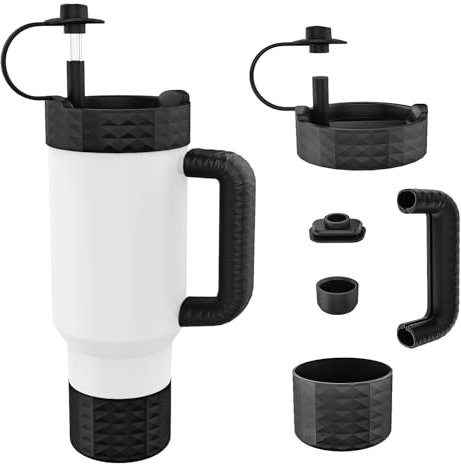 5 Pcs Accessories Set for Stanley Cup, Silicone Resin Cup Protector Set for Stanley Cup 40oz, Silicone Spill Proof Stopper, Silicone Boot, Not Including Cup(Black)