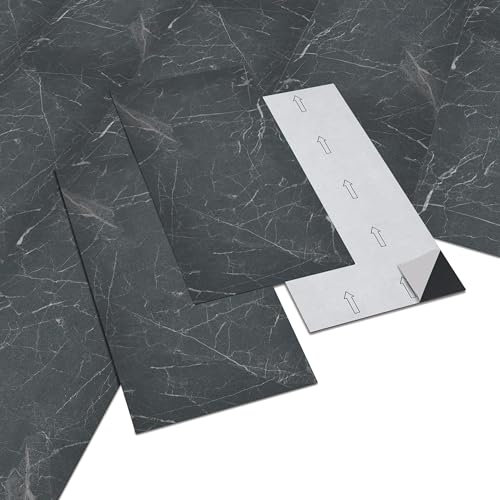 INMOZATA 5,04㎡ PVC Bodenbelag Selbstklebend Click Vinylboden Rutschfest Wasserfest Vinyl Bodenbelag Selbstklebend für Schlafzimmer Küche Wohnzimmer 28 Fliesen, 30cm x 60cm, Dicke 2 mm-Schwarz Marmor