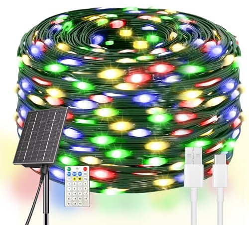 DOLUCKY Solar-Weihnachtslichter für den Außenbereich, 500 LED-Solar-Lichterketten, mehrfarbige Solar-Außenlichter mit 19 Modi, Solar-Weihnachtslichter, wasserdicht, geeignet für Weihnachtsdekoration