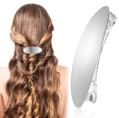 Giantree 3 Zoll Ovale Haarspange, Französisch Vintage Metall Große Haarspange Für Frauen, Rutschfeste Einfache Gold Französisch Hochzeit Prom Formal Haarschmuck Für Frauen Mädchen Haare(Silber)