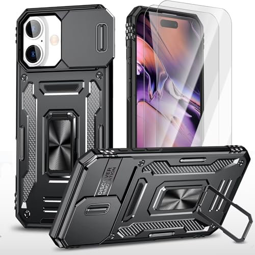 BEENTRYS Kickstand Handyhülle für iPhone 7 Plus / 8 Plus,2X Panzerglas Schutzfolie Kameraschieber Magnetic Car Mount Halter Fall TPU/PC Stoßfest Schutzhülle für iPhone 7 Plus / 8 Plus-Schwarz