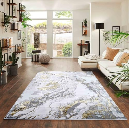 Picasso Modern Living Room Rug - Abstract Area Rugs Gold 160x230 cm