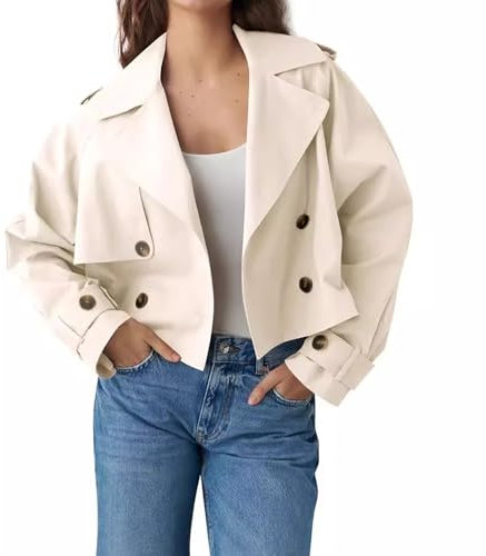 Wintermantel Damen Warm einfarbige -Kurzjacke, modische Zweireiher-Langarm-Freizeitjacke Damen Winterjacke Lang Lange Winterjacke Damen (Beige, L)