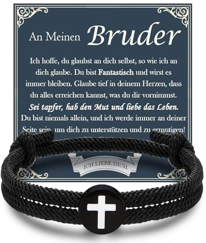 EYQV Kreuz Armband für Bruder, Geschenke für Bruder, Armabnd an Meinen Bruder von Schwester, Kleiner Großer Bruder Geschenk zum Geburtstag Weihnachten Firmung Jugendweihe Konfirmation