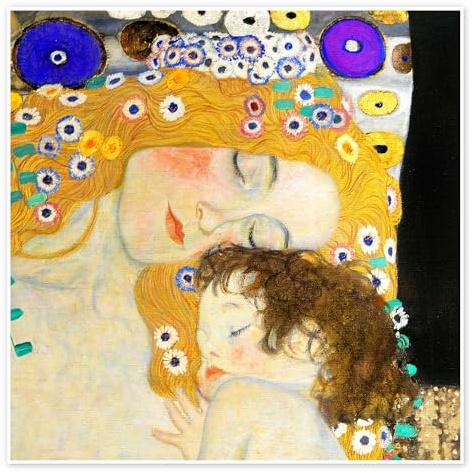 Posterlounge Mutter und Kind (Detail) Poster | 40 x 40 cm von Gustav Klimt Gelb Wandbilder Wanddeko
