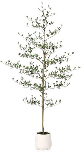 VeriNatural Faux Olivier Plante Artificielle Intérieur - 180cm Olivier Noir Fausse Résistant UV Pot Design Blanc - Arbre Artificiel Décoration pour Extérieur Maison Bureau Salon Jardin,VN124