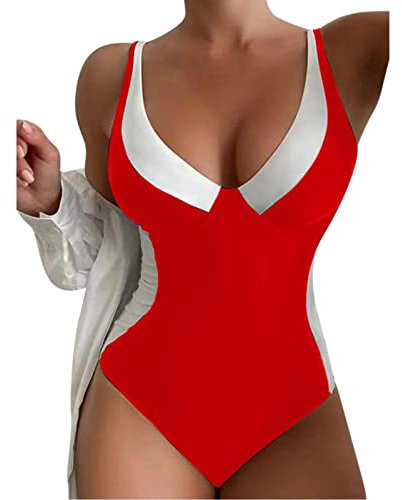 Sunfashion 3-Teiliges Badeanzug-Set Tanga Set Lingerie Sexy for Women Unterwäsch Badeanzug 170 EIN Stück Normale Badeanzüge Hohe Taille Schwarz Bloc Blau Real Blue Poor Pool Abendkleid 40 (Red-D, XXL