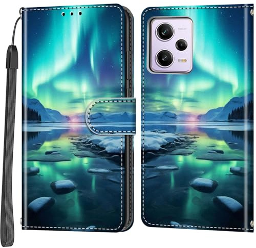 Salanheo Handyhülle für Xiaomi Redmi Note 12 Pro 5G Hülle, Schneeberg | Kartenfach, Standfunktion, Magnetische, Klappbar PU Lederhülle, Stoßfeste, Faltbar Klapphülle, Handytasche
