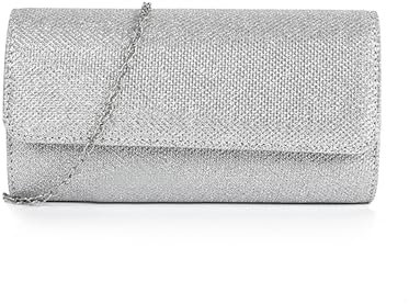Weenwill Bolso de Mano para Mujer,Bolso de Mano Plateado,Bolsos de Manos con Correa de Cadena Desmontable para Bodas,Graduaciones,Cócteles y Fiestas de Noche