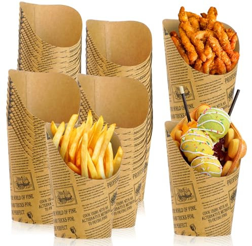 50 Stück Kraftpapier Becher, 14oz Kraftpapierbecher Pommes, SchräGem Mund Snack Pappbecher Charcuterie Eisbecher, Kraftpapier Pommeshalter Snacktüten für Bubble Waffeln Candybar Party