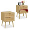 Relaxdays Nachttisch, 2er Pack, 2 Schubladen, Rattan, Holzoptik, HBT: 55x40x41,5 cm, Schlafzimmer, Nachtschrank, natur