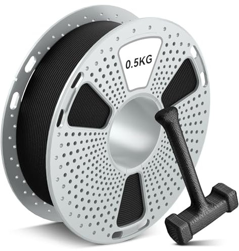 SUNLU 500G PA6-CF 3D-Filament 1,75 mm, Wärmeformbeständigkeitstemperatur bis zu 209 °C, aus 80% PA-Nylon und 20% Kohlefasern, steif & stark & hitzebeständig,für Industrieteile, 0,5 kg Spule, Schwarz