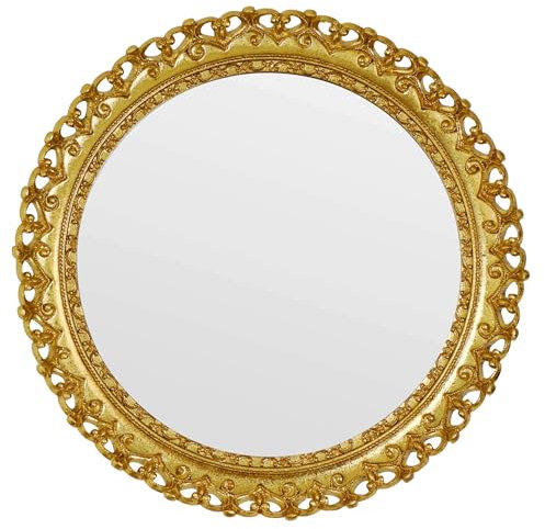 Funerom 11.8 inch Round Gold Mirror Antique Mirror with Heart-Shaped Edge Decoration Gold Mirror Tray (Gold, 11.8 inch)