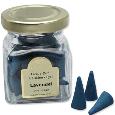 LivuX Räucherkegel „Luxusdüfte Lavendel“ – 35 STK. im Glas – Beruhigender Lavendelduft für Entspannung und harmonische Atmosphäre 1083