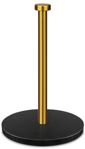Küchenrollenhalter Stehend Marmor Küchenrollenhalter Schwarz 18 cm Schwerem Marmorsockel mit Edelstahlständer Rollenhalter Halter für Papierhandtücher Küche und Bad (Gebürstetes Gold)