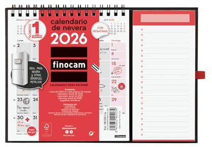 Finocam - Calendario imán Mes Vista Enero - Diciembre (12 meses) | Calendario Magnético nevera | Planificador mensual Neutro - Español