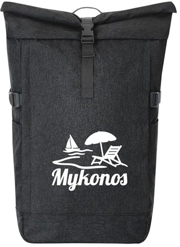 Huuraa Kurierrucksack Mykonos Griechenland 30-44 Liter Black Melange Fairtrade Rolltop Rucksack Geschenkidee