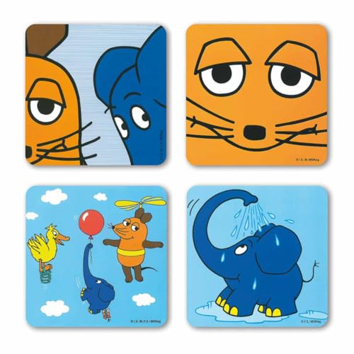 Logoshirt® Die Sendung mit der Maus Maus & Elefant Untersetzer 4er Set Kork | Stylisches Fan-Accessoire, 10 x 10 cm, brillanter Farbdruck, lizenziertes Originaldesign, für heiße & kalte Getränke