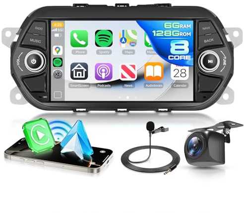Hodozzy 6G+128GB 8-Core Android Autoradio für FIAT Tipo Egea 2015-2017 Wireless Carplay Android Auto, Bildschirmo 2 Din 7 Zoll Touchscreen mit Bluetooth Navi WiFi USB DSP FM/RDS Radio Rückfahrkamera