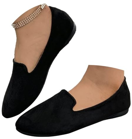 Scarpe basse da donna, in camoscio, morbide, senza lacci, ballerine, mocassini, mocassini, scarpe da guida nere
