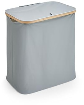 xonox.home – Wäschekorb 57x60x37 cm in grau – Badezimmer Wäschekorb mit hochklappbareren Deckel – Hochwertige Materialien – klassisch, modern, zeitlos, Basic, natürlich