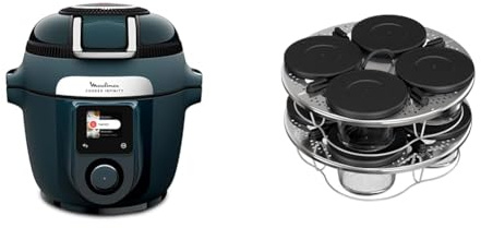 LOT Moulinex Cookeo Infinity, Air fryer + multicuiseur sous pression, 17 programmes, Bleu, CE97GUF0 + Kit de 8 verrines superposables XA6140E0