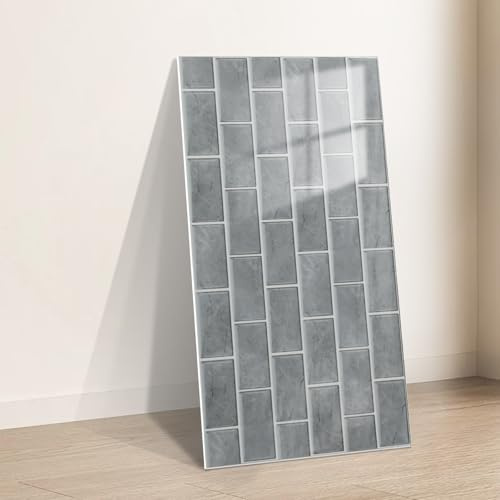 Takezuaa 20 Stück Mosaik Küchen Fliesenaufkleber 30x60cm, Klebefliesen Küche, Badezimmer Selbstklebende Fliesendekor Aufkleber Backstein zum Küche Esszimmer Bad Fliesenfolie Deko, Grau
