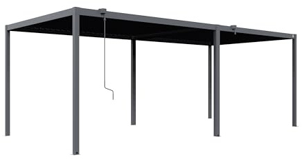 PRIMEYARD Pergola 3x6,5 m Pfosten und Lamellendach aus Stahl - anthrazitfarbene Terrassenüberdachung