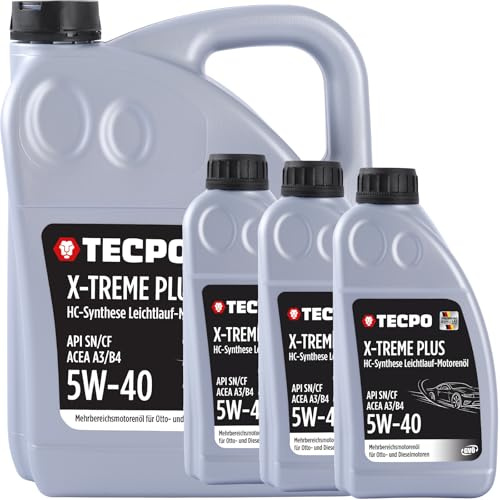 TECPO Motoröl 5W40 Öl X-TREME Plus Öl, 8 Liter 5W-40 Gebinde HC-Synthese für Diesel-und Benzinmotoren entspricht API SN/CF/ACEA A3/B4 / 502/505 / 226.3/226.5 / Longlife 01/98