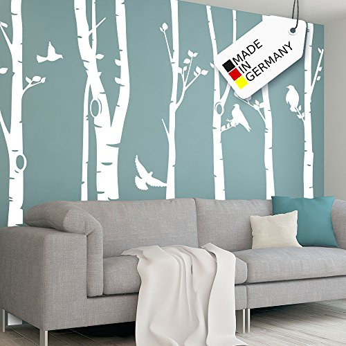 Grandora Wandtattoo XXL Birkenstämme Vögel I braun (BxH) 267 x 250 cm I Birke Flur Wohnzimmer Sticker Aufkleber Wandsticker Wandaufkleber Bäume W5449
