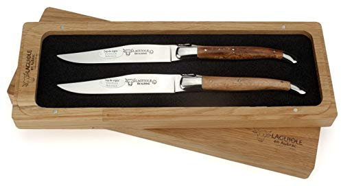 Laguiole en Aubrac - 2er Set Laguiole Steakmesser aus Frankreich - Griff alte Weinrebe - Stahl glänzend
