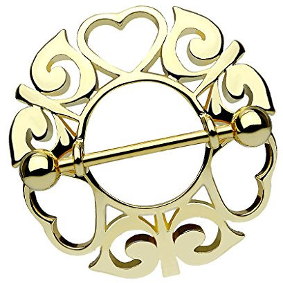 Piersando Brustwarzen Piercing Intimpiercing Nippelpiercing Brust Nippel Intim Brustwarzenpiercing Barbell mit Tribal Herz Schild Gold