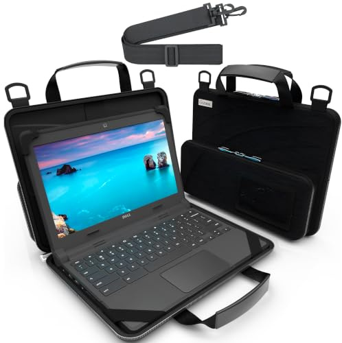 UZBL 11-11.6 Inch Always-on Chromebook Protective Hard Case with Accessory Pouch and Adjustable Shoulder Strap