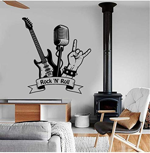 Wandaufkleber RockN Roll Wandtattoo Musik Rock Gitarre Mikrofon Bar Musikzimmer Innendekoration Vinyl Wandaufkleber Wandbild Kunst Cool 57X62Cm