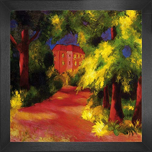 1art1 August Macke Poster Kunstdruck Bild und MDF-Rahmen - Rotes Haus Im Park, 1914 (40 x 40cm)