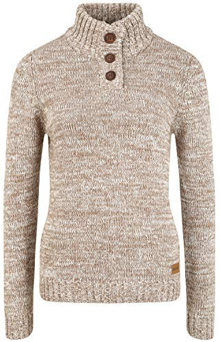 OXMO OXPhilicita Damen Strickpullover Troyer Grobstrick Pullover 100% Baumwolle Regular fit, Größe:XL, Farbe:Dune (795409)