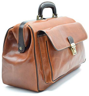 Arzttasche aus Echtem Leder - D&D0203 - zweifarbig - Made in Italy (Miele-Testa di Moro)