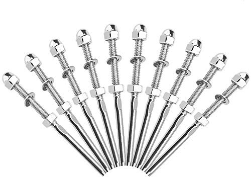 XAVSWRDE Gewindespanner 10 Stück Edelstahl Kabelspanner Bolzenenden Robust Drahtseilverbinder Seilspanner Wantenspanner Kabelspanner mit Gewinde für 1/8 Kabelgeländer Rigging-Systeme