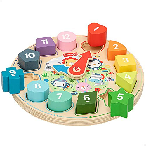 FISHER-PRICE WOOMAX 48814 Pädagogische Armbanduhr, Naturholz, Spielzeug zum Lernen der Uhrzeit, 3 Jahre