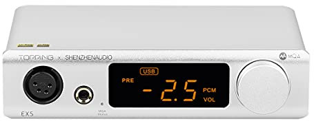 Topping EX5 MQA Dual ES9038Q2M DAC Bluetooth 5.0 LDAC DSD512 PCM 768kHz Hi-Res Audio HiFi Decodificador Amplificador de auriculares (Plata)